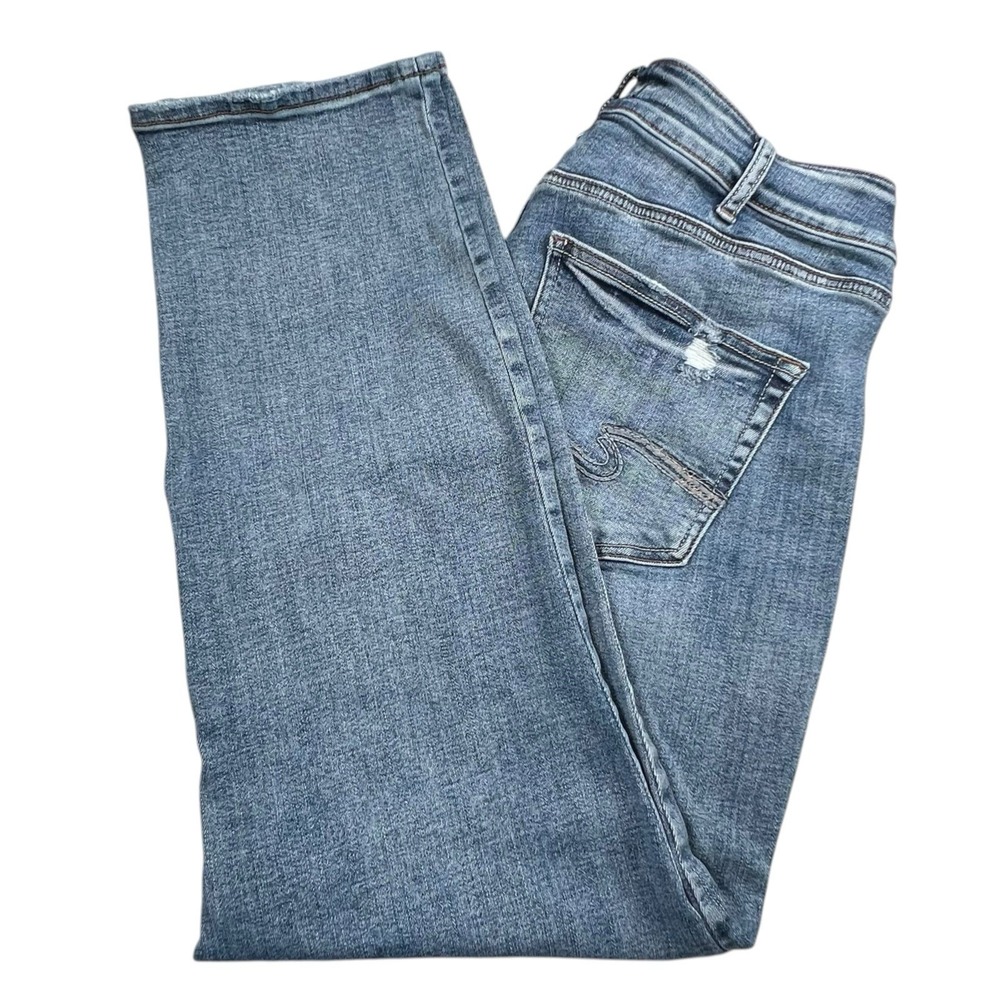 Silver Jeans Co Womens 32 Avery Straight Crop Jeans Distressed Mid Rise